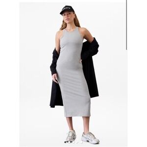 Athleta Signature Rib Maxi Dress Light Grey Tank Sleeveless Bodycon XL